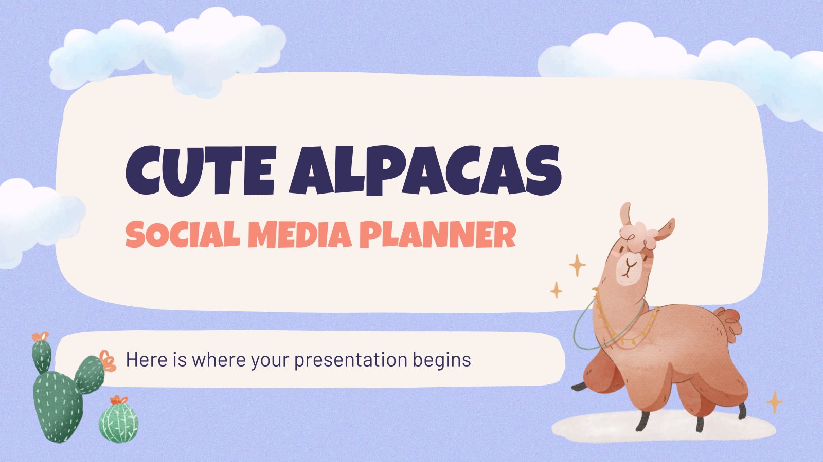 Cute Alpacas Social Media Planner presentation template 