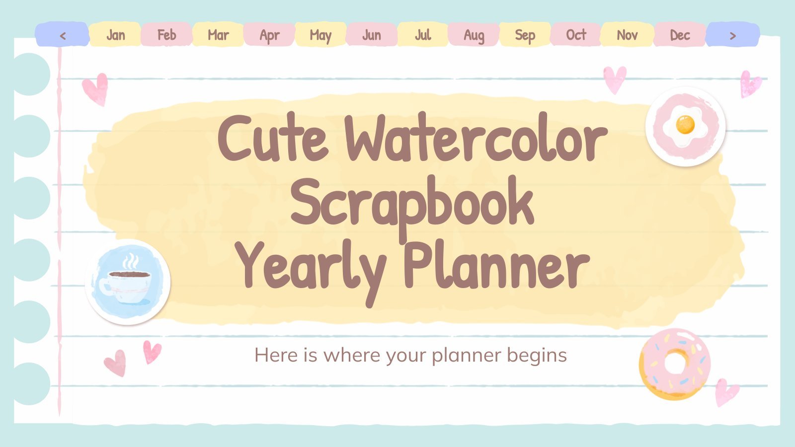 Cute Watercolor Scrapbook Yearly Planner presentation template 