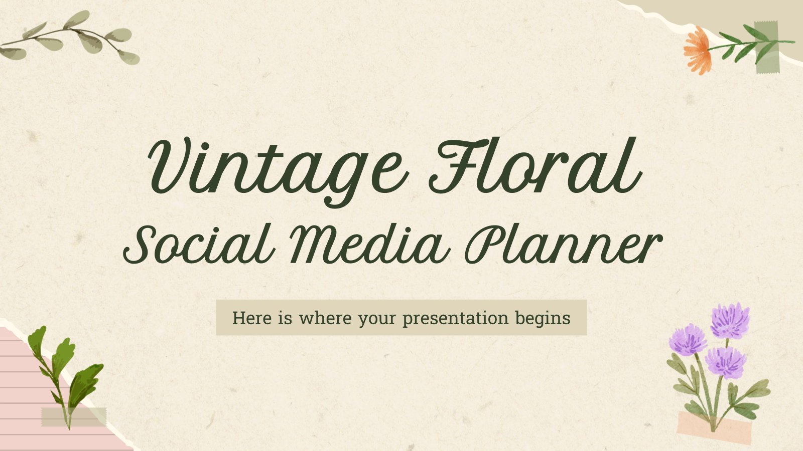 Vintage Floral Social Media Planner presentation template 