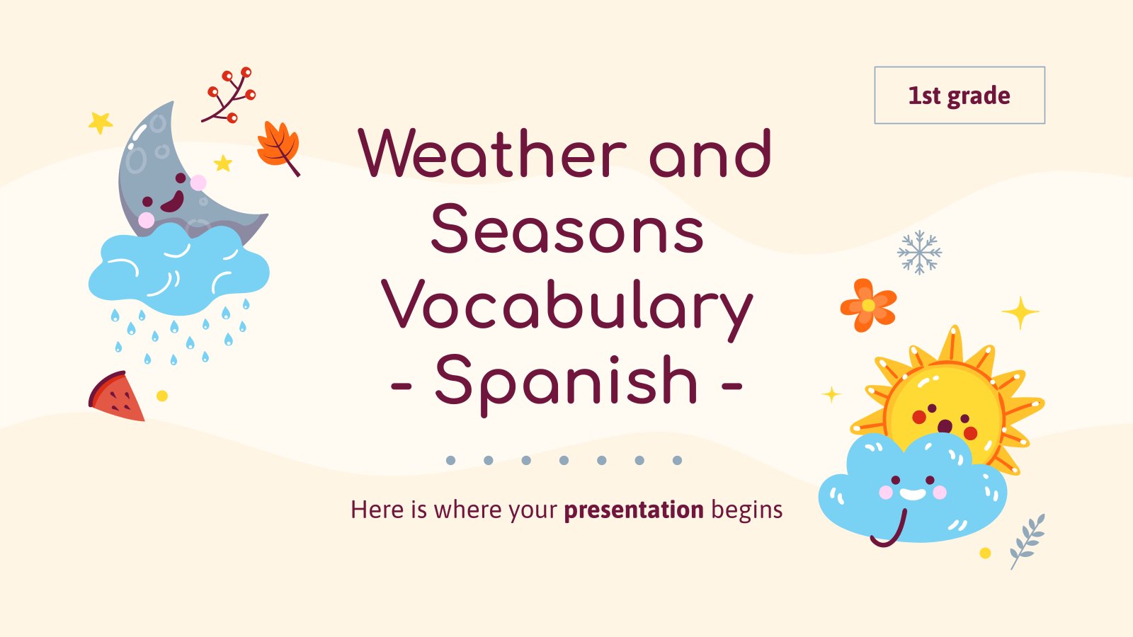 Weather and Seasons Vocabulary - Spanish - 1st Grade presentation template 