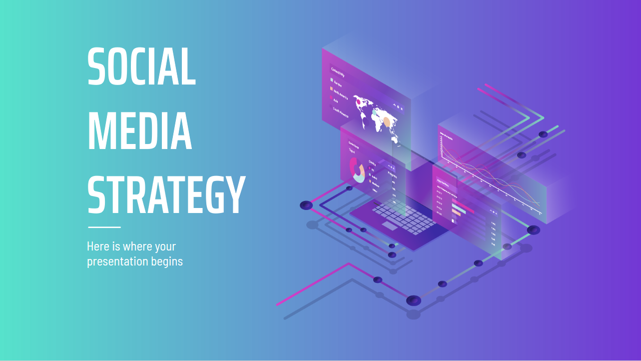 Isometric Gradient Social Media Strategy presentation template 